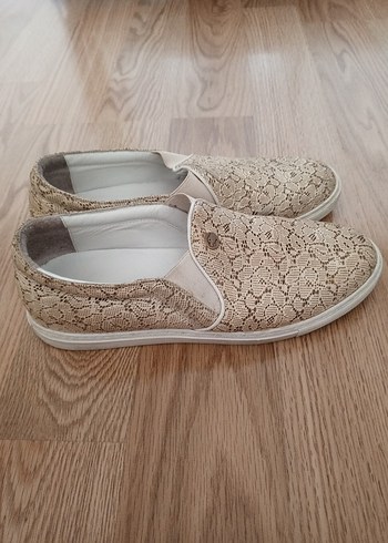 Bej Dantel Detaylı Kadın babet ayakkabı - Görsel 5
