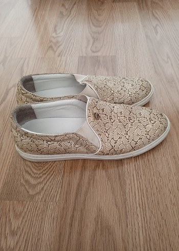 Bej Dantel Detaylı Kadın babet ayakkabı - Görsel 4