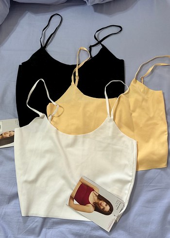Kadın Mini Saten Askılı Üst (3 lü)