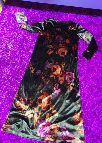 Uzun Kollu Mor Desenli Gotik Kadın Elbise - Görsel 2