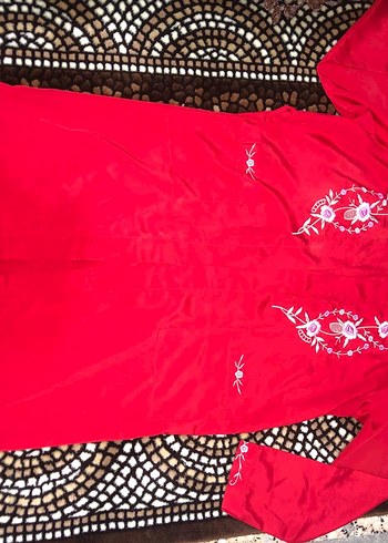 Vintage Nakışlı Kırmızı sabahlık - Görsel 3