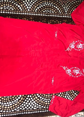 Vintage Nakışlı Kırmızı sabahlık - Görsel 2