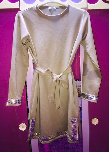 Uzun Kollu, Bol Kesim Pembe Kadın Elbise - Görsel 7