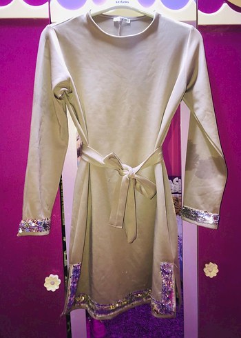 Uzun Kollu, Bol Kesim Pembe Kadın Elbise - Görsel 5