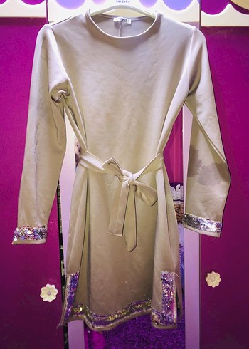 Uzun Kollu, Bol Kesim Pembe Kadın Elbise - Görsel 6