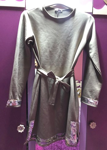 Uzun Kollu, Bol Kesim Pembe Kadın Elbise - Görsel 8