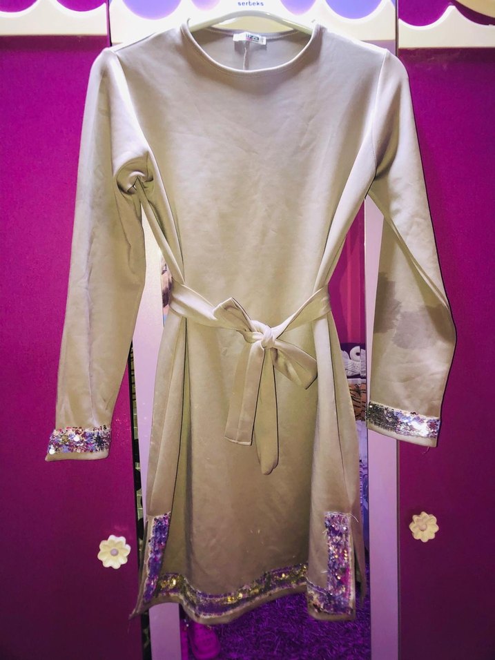 Uzun Kollu, Bol Kesim Pembe Kadın Elbise - Görsel 5