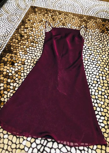 Bordo Uzun Drapeli Kadın Abiye Elbise - Görsel 2