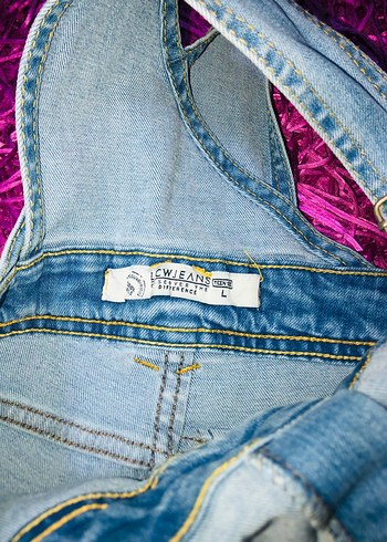 Renkli Batik Desenli Mavi Kot Kız Salopet - Görsel 3