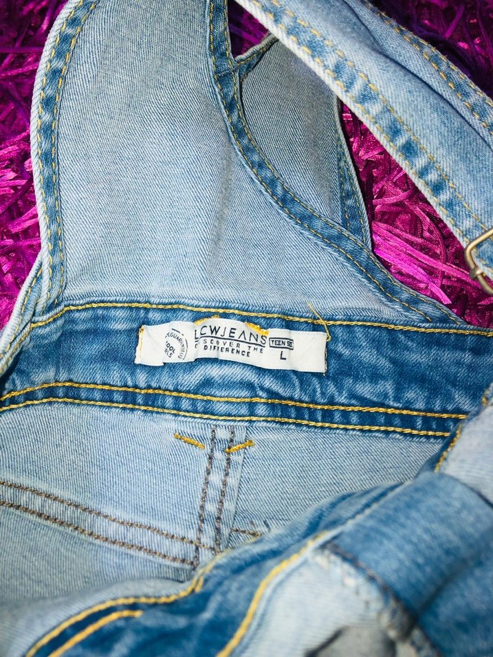 Renkli Batik Desenli Mavi Kot Kız Salopet - Görsel 3