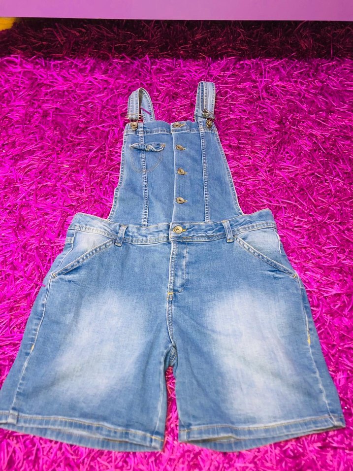 Renkli Batik Desenli Mavi Kot Kız Salopet - Görsel 2