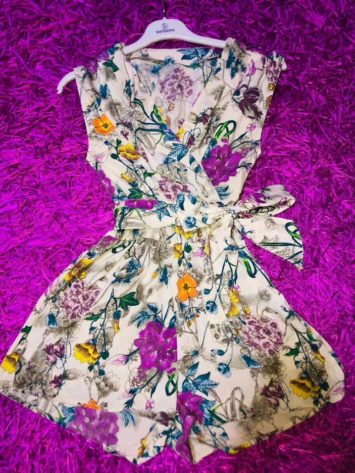 Çiçek Desenli Bohem Kısa Tulum - Görsel 2