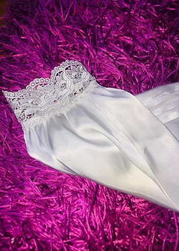 Vintage Uzun Kollu Beyaz Nakışlı Kadın Uzun Elbise - Görsel 5