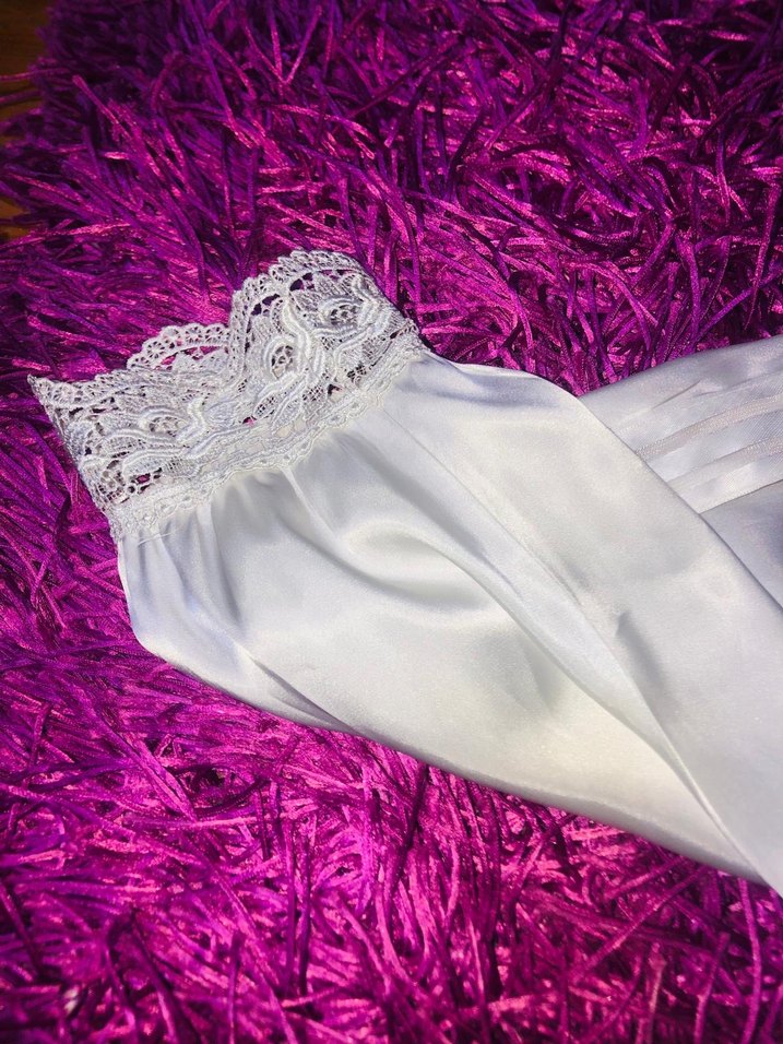 Vintage Uzun Kollu Beyaz Nakışlı Kadın Uzun Elbise - Görsel 5