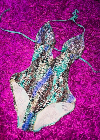 Renkli Yılan Desenli Dantel Detaylı Kadın Mayo - Görsel 2