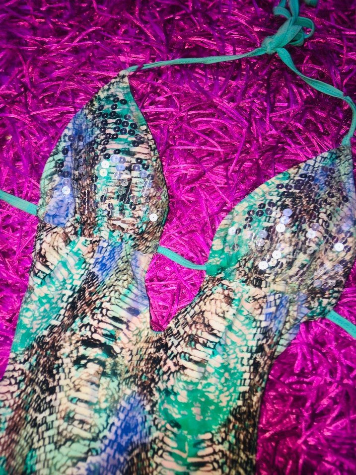 Renkli Yılan Desenli Dantel Detaylı Kadın Mayo - Görsel 3