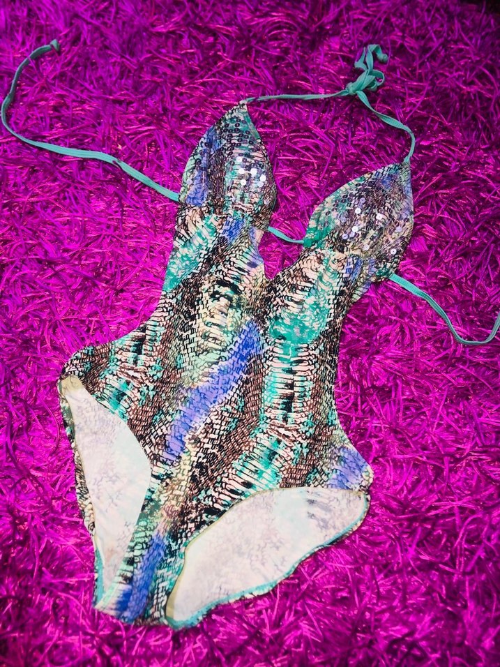 Renkli Yılan Desenli Dantel Detaylı Kadın Mayo - Görsel 2