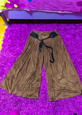 xl Beden kahverengi Renk Vintage Kahverengi Kadın Süet Bol Paça Pantolon