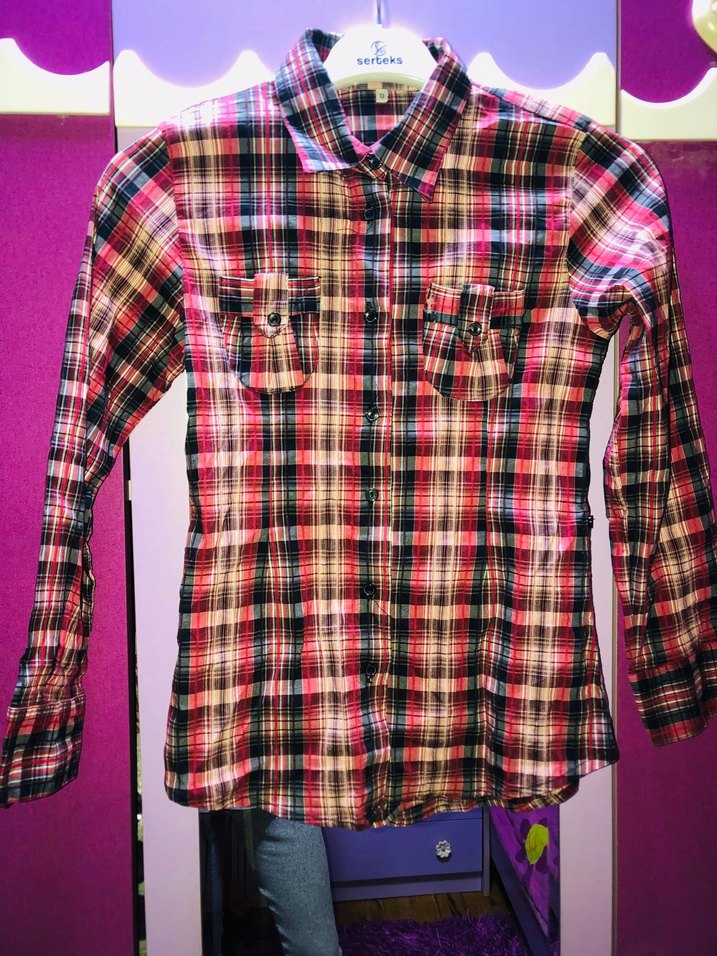 Civil ekoseli kız çocuk gömlek - Görsel 2