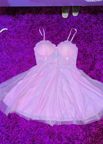 Dantel Detaylı Pembe Midi Abiye - Görsel 5