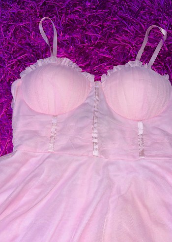 Dantel Detaylı Pembe Midi Abiye - Görsel 4