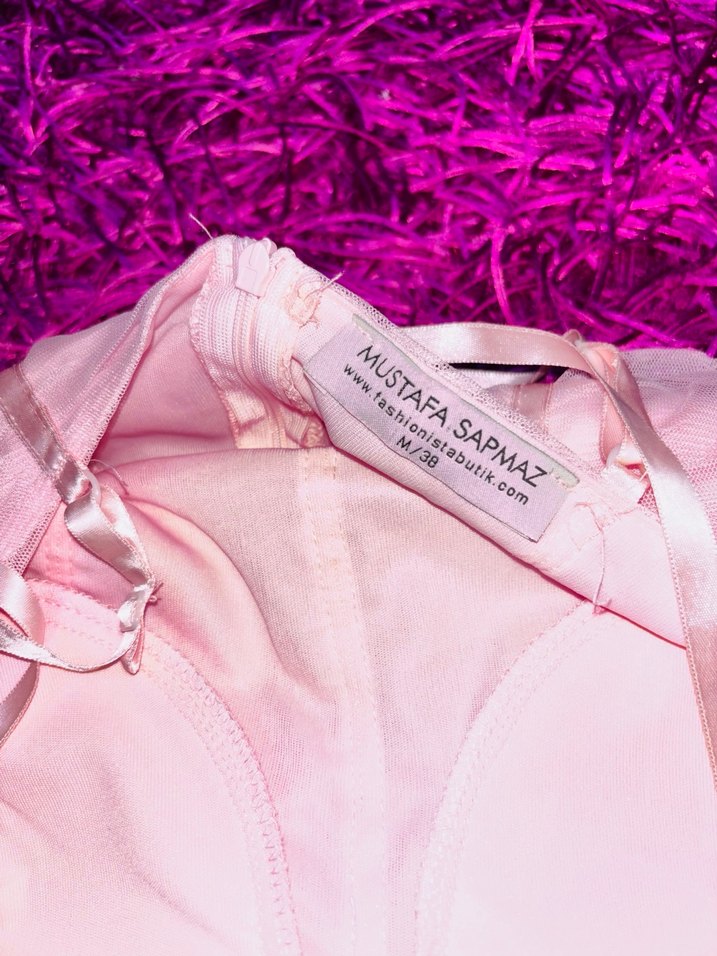 Dantel Detaylı Pembe Midi Abiye - Görsel 3