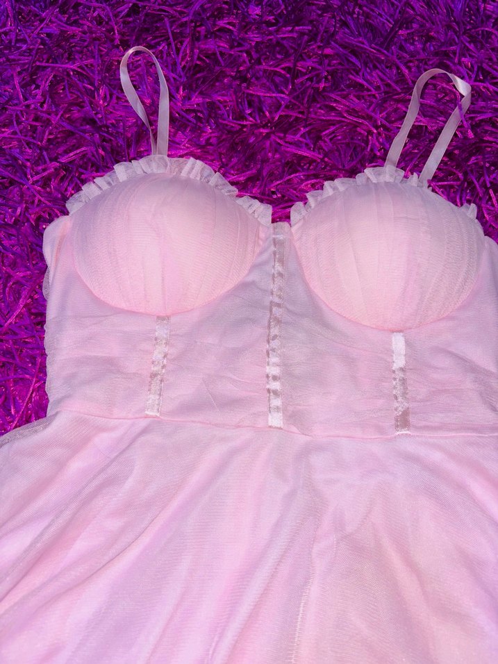 Dantel Detaylı Pembe Midi Abiye - Görsel 4