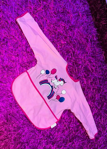 Pembe Bağcıklı Bebek Önlüğü Unicorn Desenli - Görsel 2
