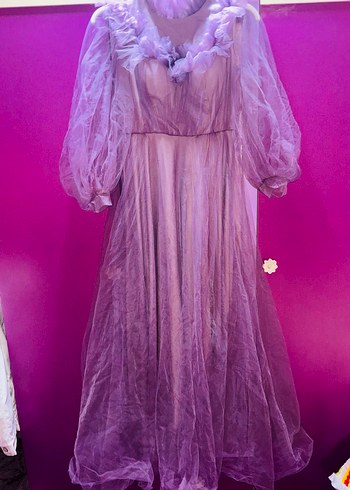 Mor Uzun Kollu Drapeli Kadın Elbise - Görsel 2