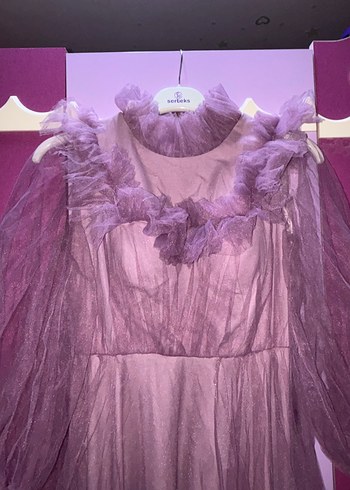 Mor Uzun Kollu Drapeli Kadın Elbise - Görsel 6