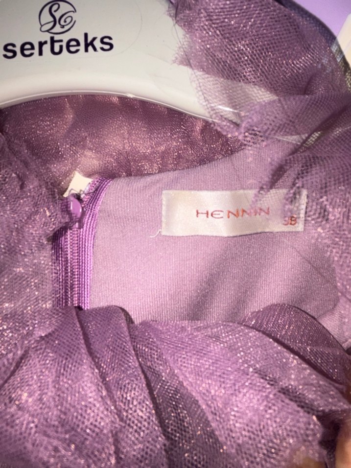 Mor Uzun Kollu Drapeli Kadın Elbise - Görsel 4