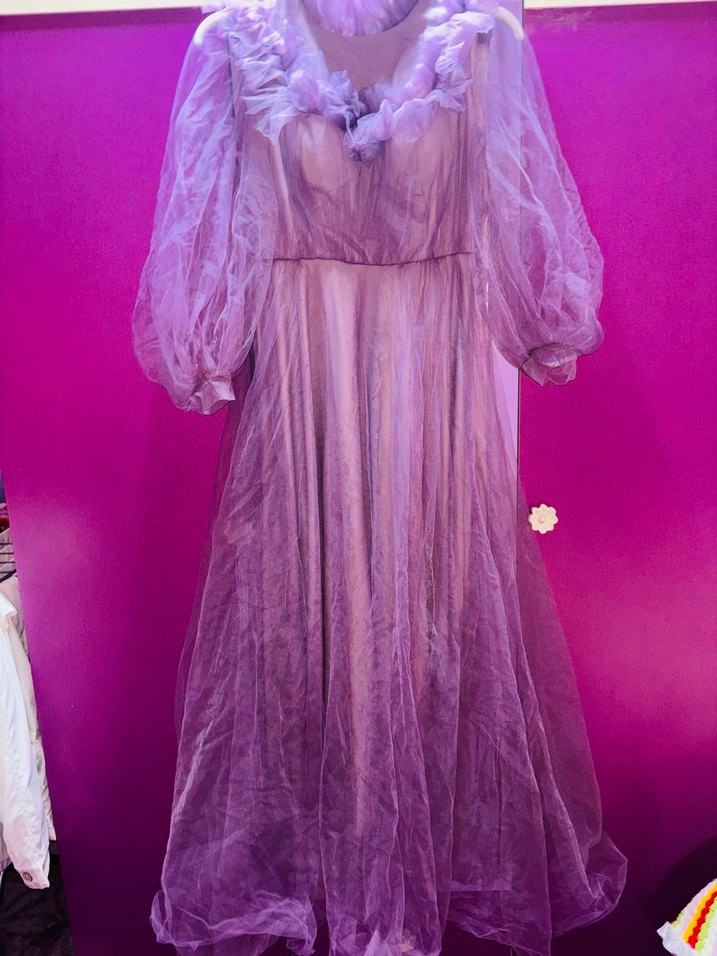 Mor Uzun Kollu Drapeli Kadın Elbise - Görsel 2