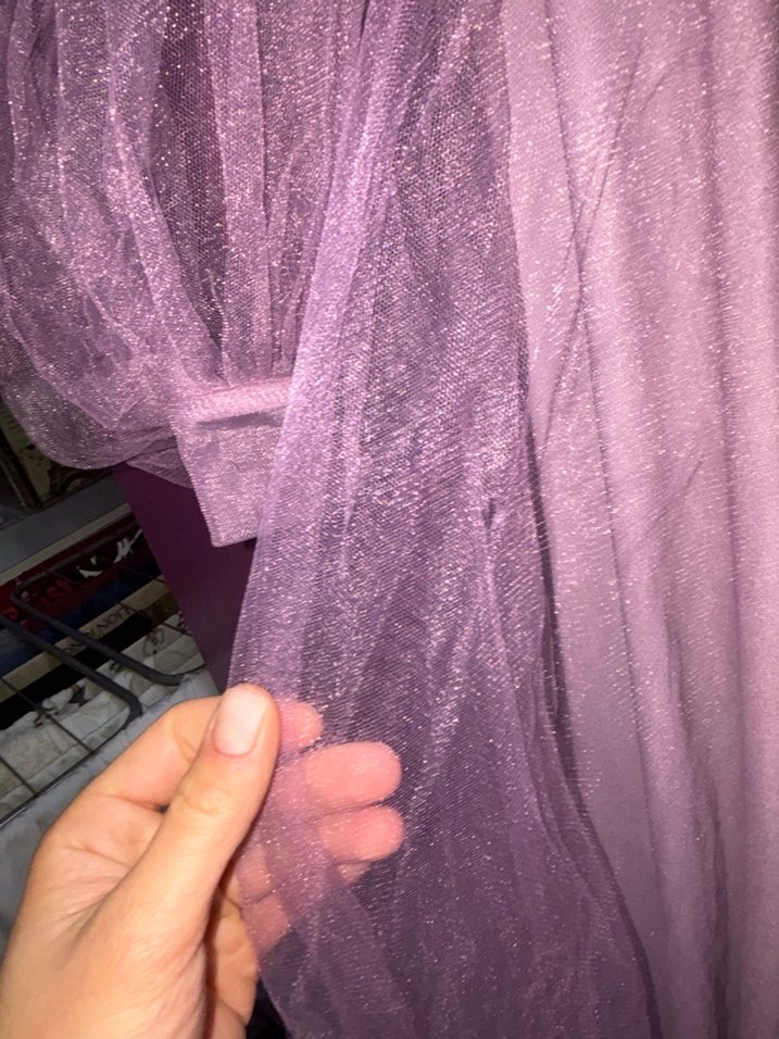 Mor Uzun Kollu Drapeli Kadın Elbise - Görsel 3