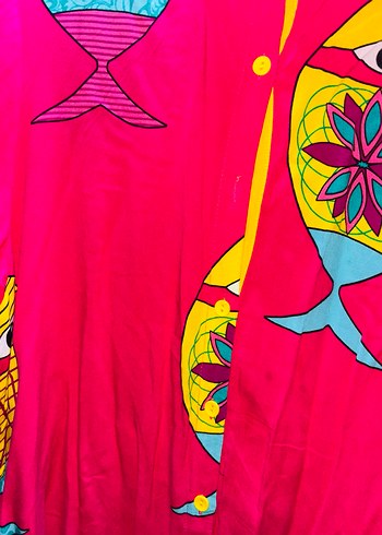 Renkli Balık Desenli Uzun Kadın Elbise - Görsel 6