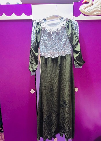 Nakışlı Uzun Kollu Haki Kadın Elbise - Görsel 2