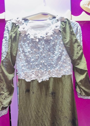 Nakışlı Uzun Kollu Haki Kadın Elbise - Görsel 4