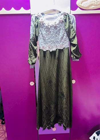 Nakışlı Uzun Kollu Haki Kadın Elbise - Görsel 3