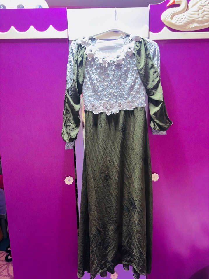 Nakışlı Uzun Kollu Haki Kadın Elbise - Görsel 2