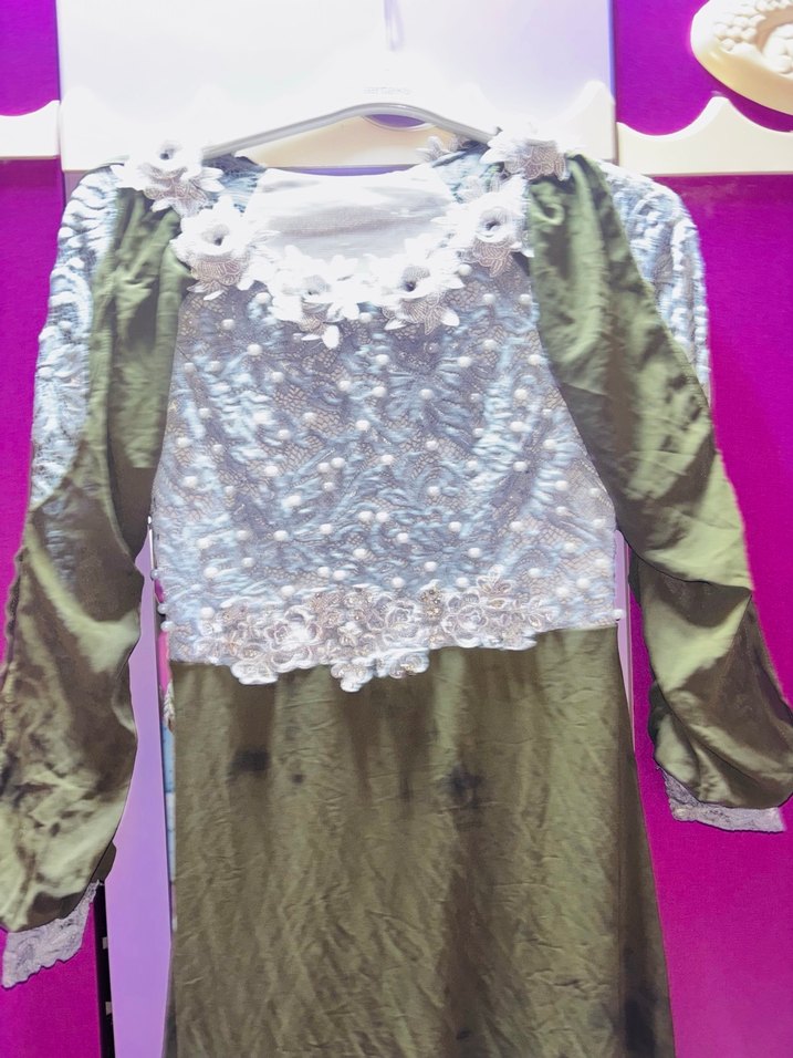 Nakışlı Uzun Kollu Haki Kadın Elbise - Görsel 4