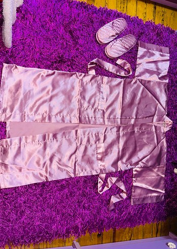 Tyland Naraya Marka Saten Yeni  Kadın Uzun Sabahlık terlik - Görsel 4