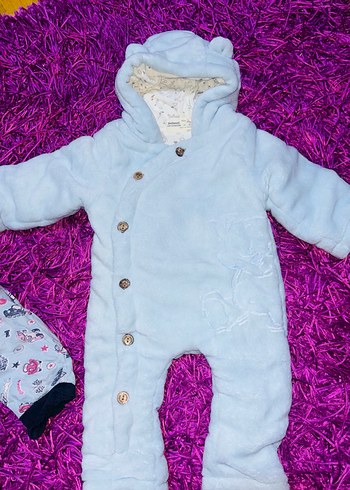 Bebek Kapüşonlu Renkli Bağlama Desenli Tulum - Görsel 2