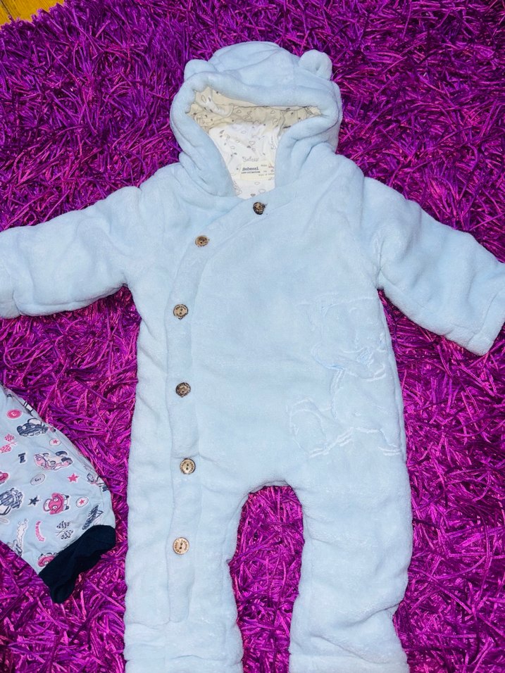 Bebek Kapüşonlu Renkli Bağlama Desenli Tulum - Görsel 2