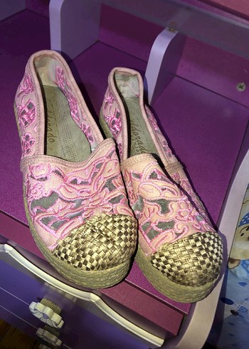 Pembe Nakışlı Bohem Kadın Dolgu Topuk Espadril - Görsel 2