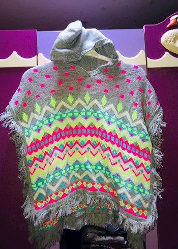 Renkli Etnik Desenli Bohem Kız Panço - Görsel 3