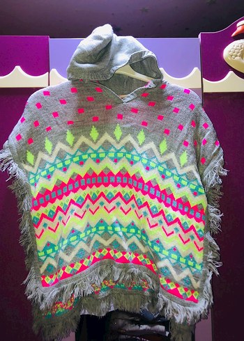 Renkli Etnik Desenli Bohem Kız Panço - Görsel 2