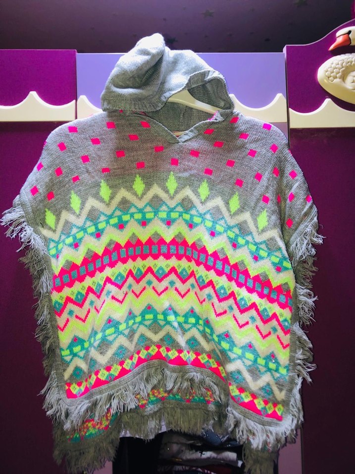 Renkli Etnik Desenli Bohem Kız Panço - Görsel 2