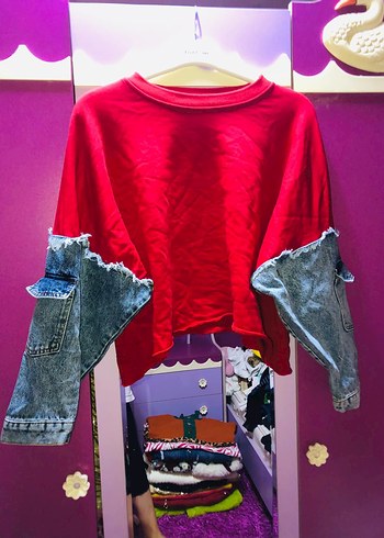 Diğer Kırmızı Kot Kollu Sweatshirt