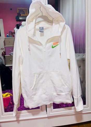 Nike Beyaz Kapusonlu Fermuarli Sweatshirt