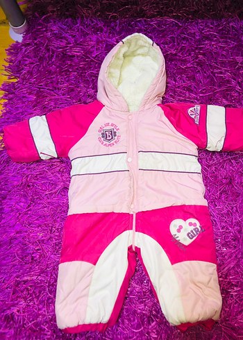 Kız Bebek Kapüşonlu Kürklü Renkli Tulumu - Görsel 2