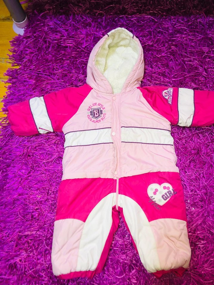 Kız Bebek Kapüşonlu Kürklü Renkli Tulumu - Görsel 2